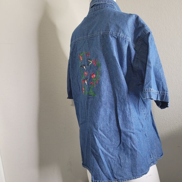 Blue Generation large button front embroidered humming birds flower pocket - Picture 3 of 15